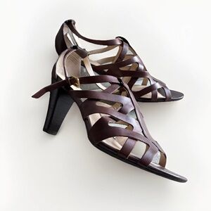 Franco Sarto ‘Kelli’ Chocolate Brown Leather Strappy Heels